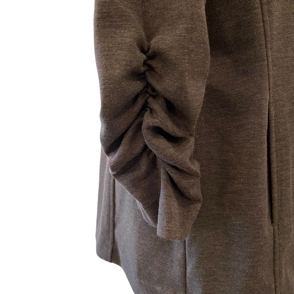 Susan Graver women Small Neutral Charcoal Gray 1 Button Blazer ruched sleeves - Picture 2 of 8